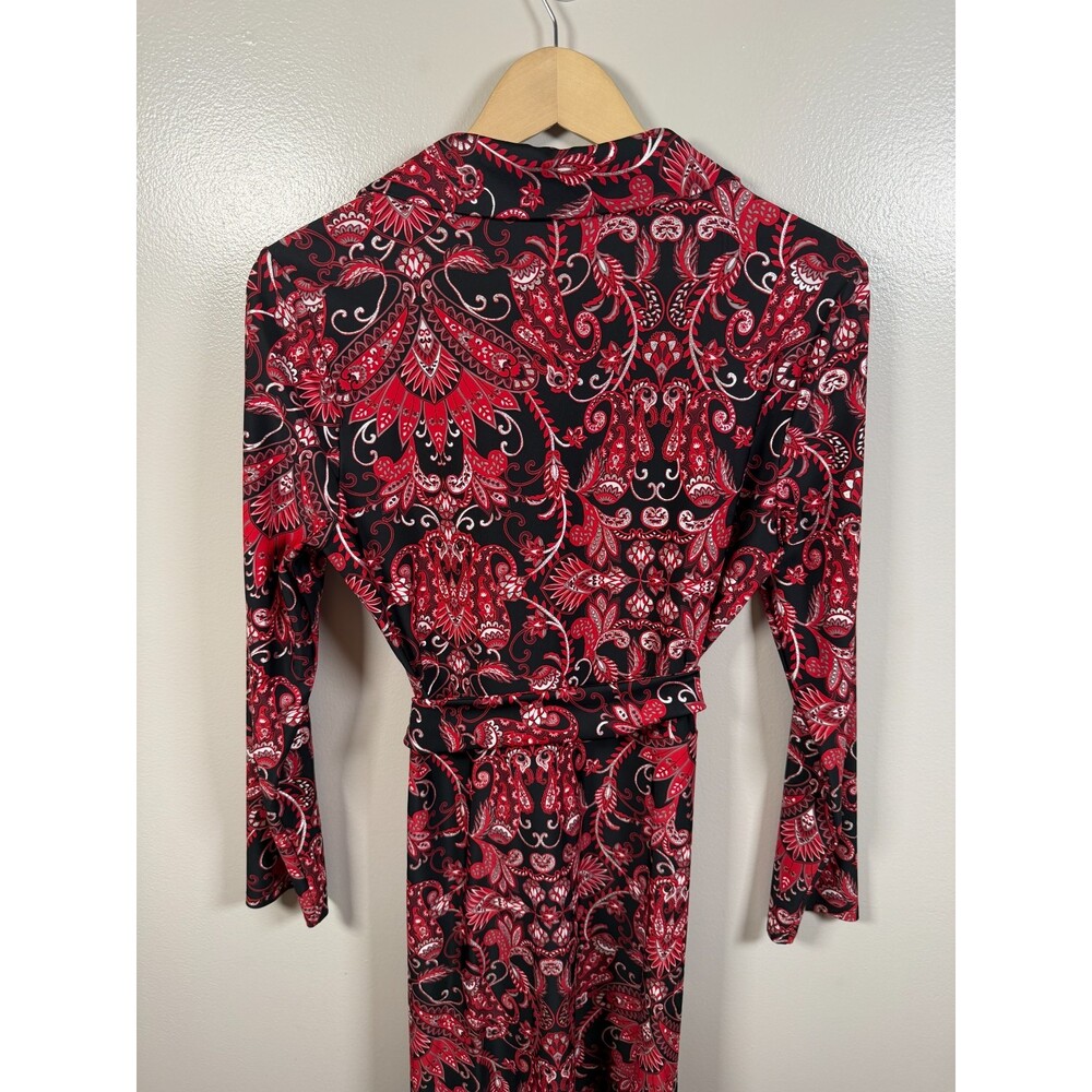 Jude Connally Delphine Midi Dress Size Medium Paisley Amore Red Silver Belted - Picture 9 of 10
